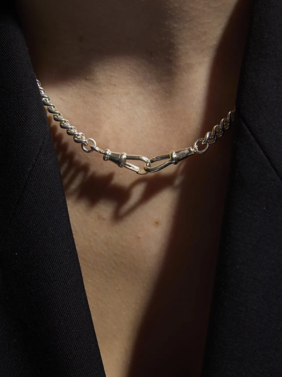 Slim Silver Curb Clipt Necklace
