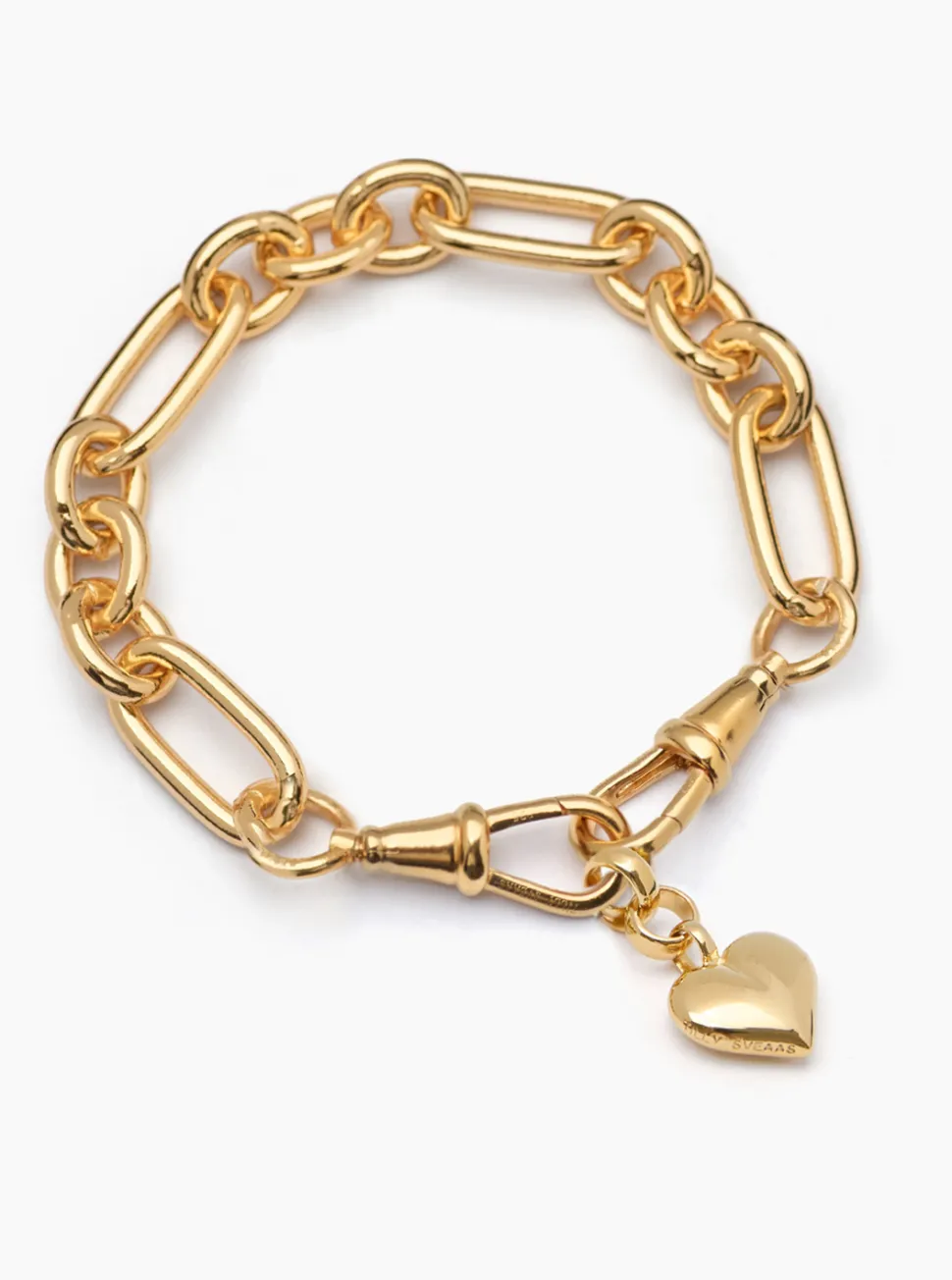 Small Gold Heart on Large Gold Watch Double Clipt Bracelet
