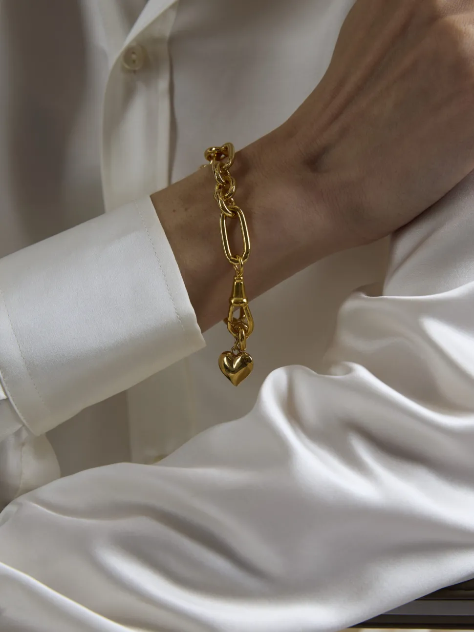 Small Gold Heart on Large Gold Watch Double Clipt Bracelet