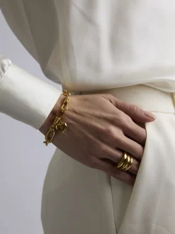 Small Gold Heart on Large Gold Watch Double Clipt Bracelet