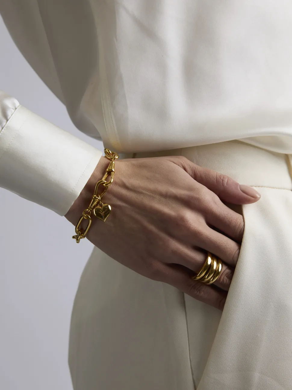 Small Gold Heart on Large Gold Watch Double Clipt Bracelet