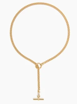 Small Gold Jewelled T-Bar Clasp on Curb Chain