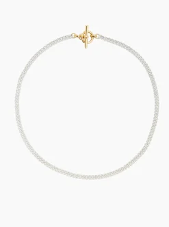 Small Gold T-Bar Clasp On Silver Curb Link Necklace