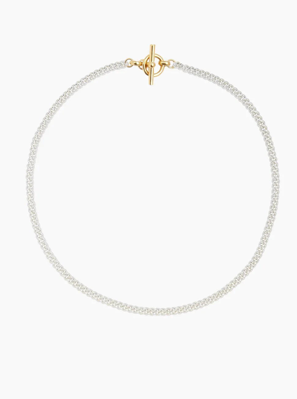 Small Gold T-Bar Clasp On Silver Curb Link Necklace