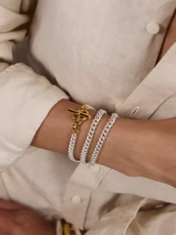 Small Gold T-Bar Clasp On Silver Curb Link Necklace
