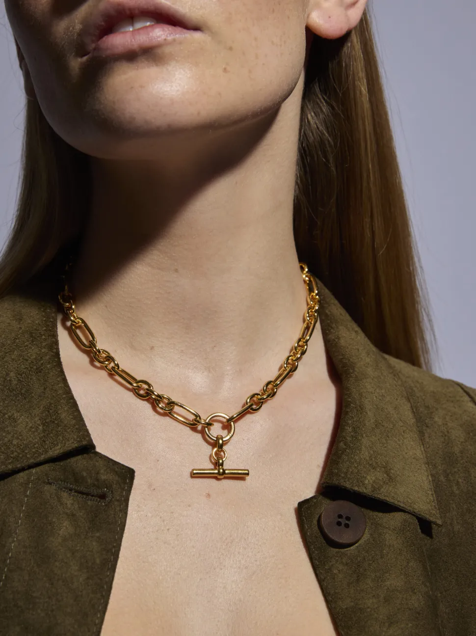 Small Gold T-bar on Clipt Watch Chain Necklace