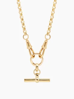 Small Gold T-Bar on Gold Chunky Belcher Triple Clipt Necklace