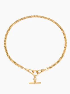 Small Gold T-bar on Slim Curb Clipt Necklace