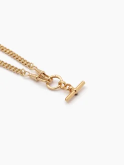Small Gold T-bar on Slim Curb Clipt Necklace