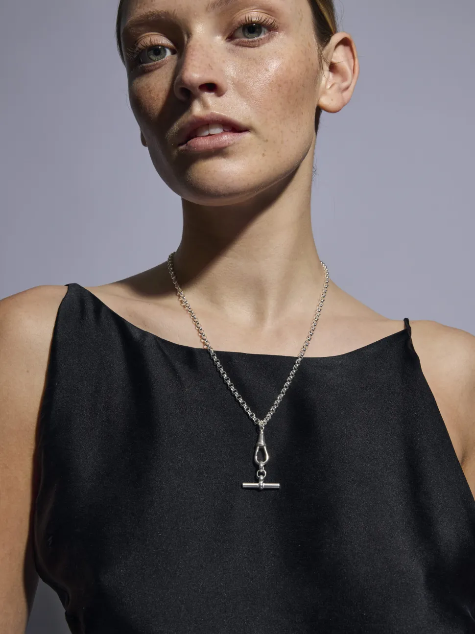 Small Silver T-Bar on Belcher Clipt Necklace