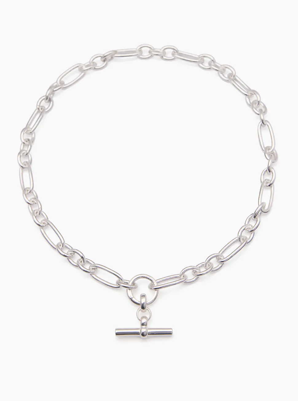 Small Silver T-bar on Clipt Watch Chain Necklace
