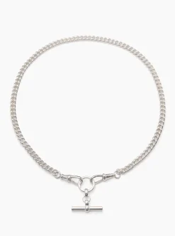 Small Silver T-bar on Slim Curb Clipt Necklace