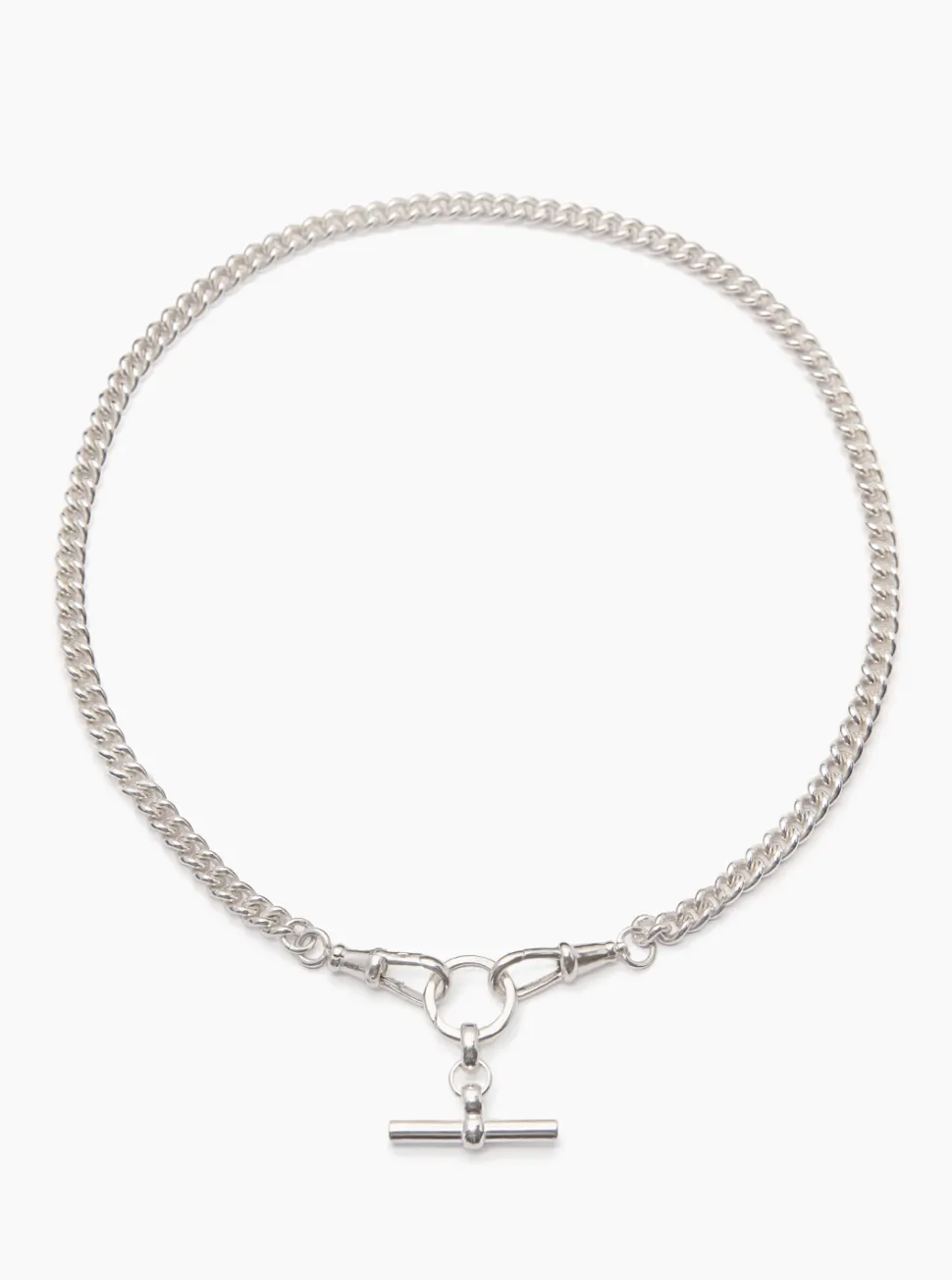 Small Silver T-bar on Slim Curb Clipt Necklace