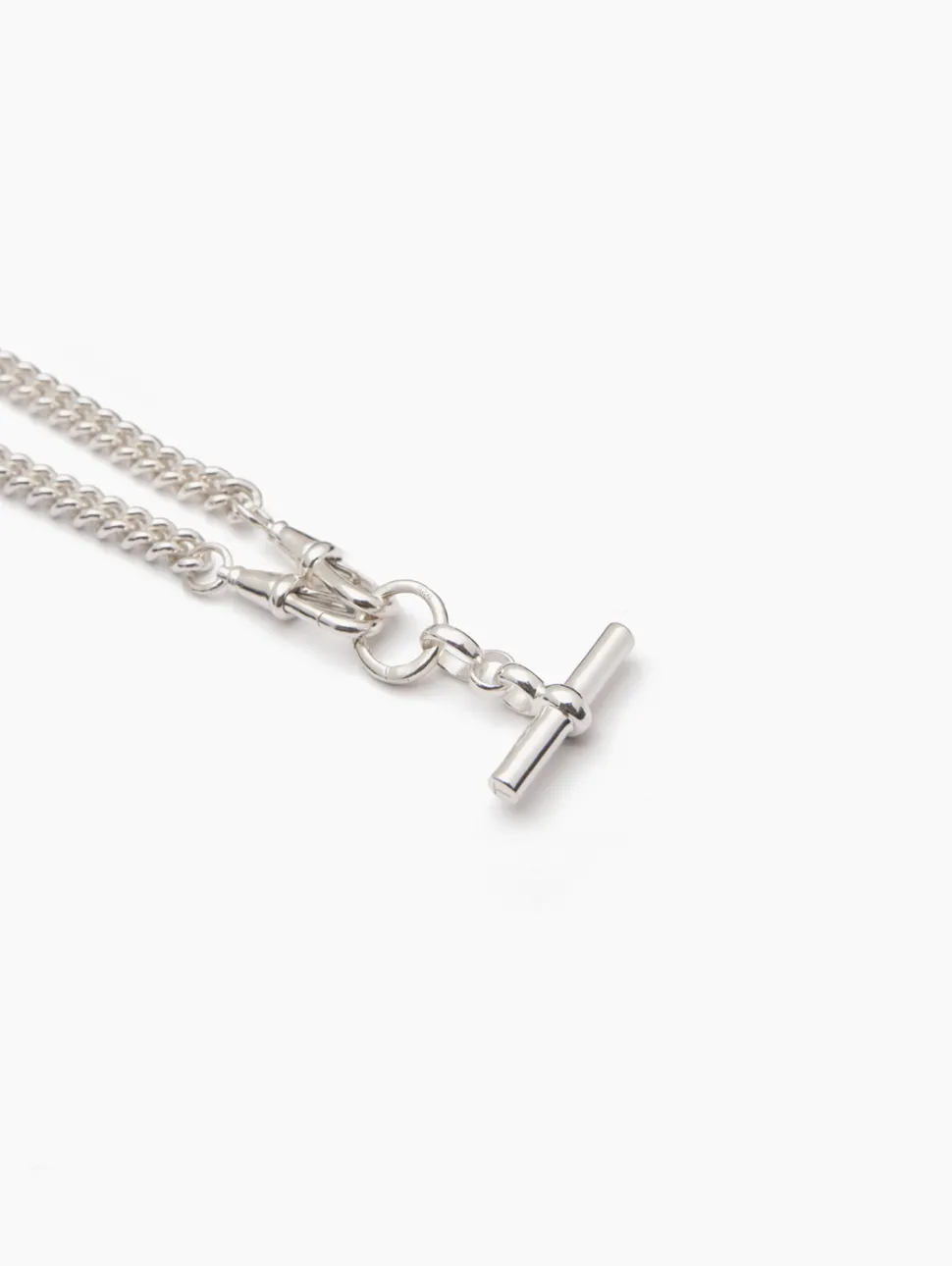 Small Silver T-bar on Slim Curb Clipt Necklace