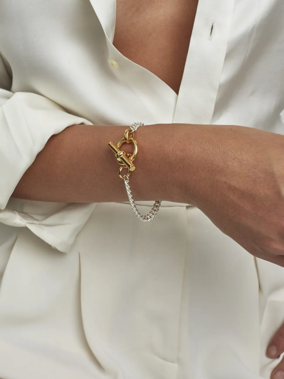 T-Bar Clasp Gold And Silver Curb Link Bracelet