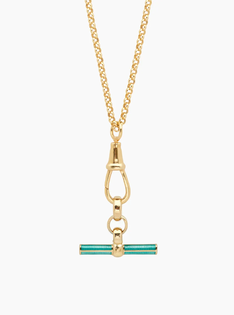 Turquoise Enamelled Gold T-bar on Belcher Clipt Necklace