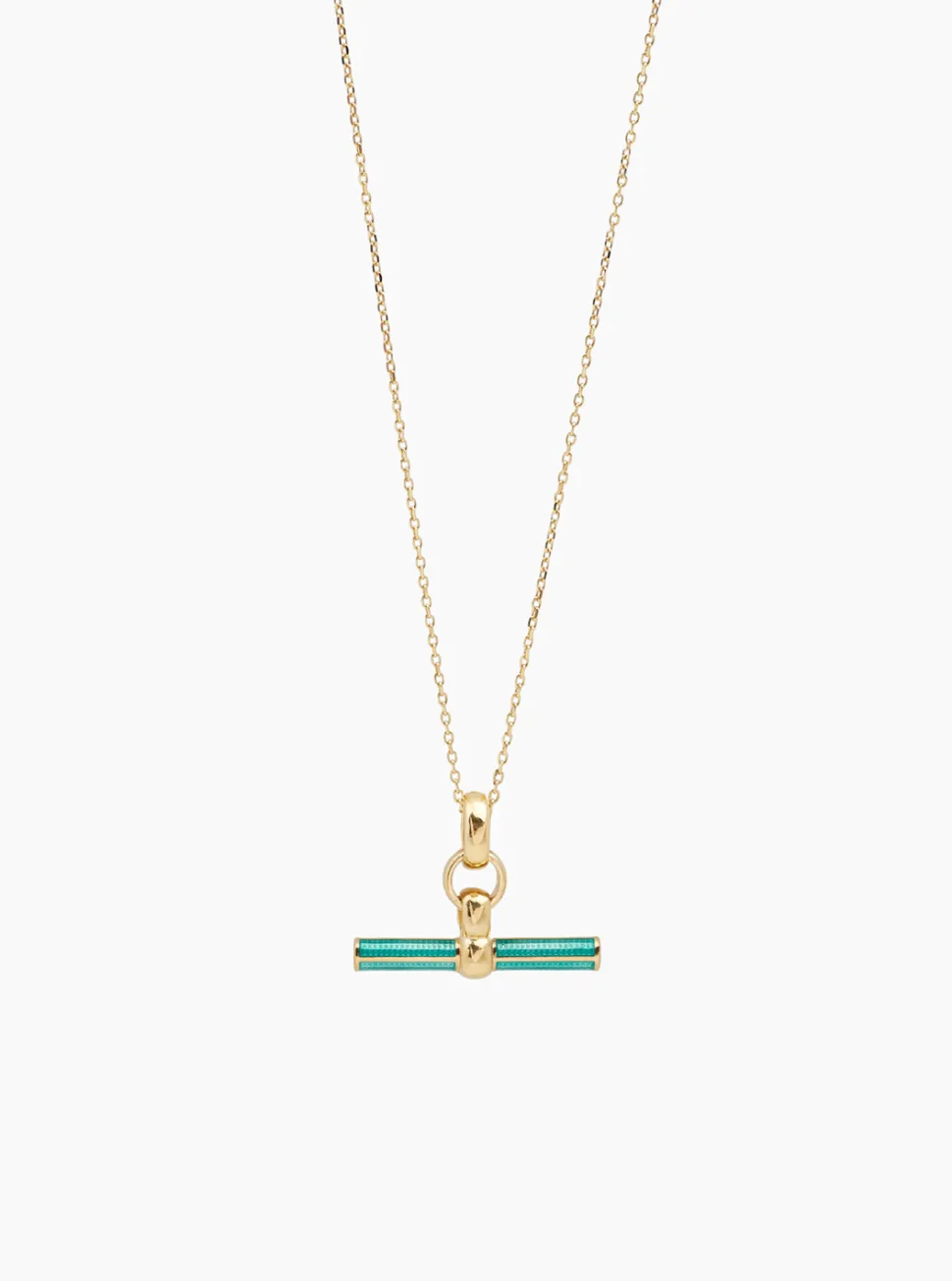 Turquoise Enamelled Small Gold T-bar on Trace Chain
